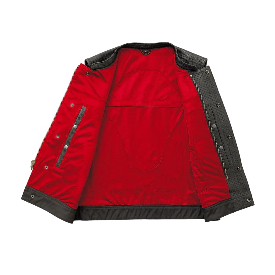 First Mfg Co Sharp Shooter Mens Motorcycle Biker Riding Leather Vest Club Style Vest w/Mesh lining and Conceal Carry Pockets
