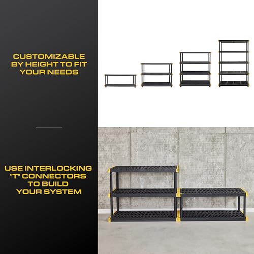 CX Black & Yellow®, 5-Tier Heavy Duty Plastic Storage Shelving Unit, 200lbs/shelf (72”H x 48”W x 20”D), for Indoor/Outdoor Organization, Modular Rack