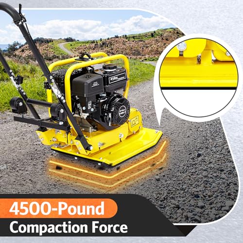 Plate Compactor, 7.0HP 212cc Gas Engine 5760 VPM, 4500LBS Compaction Force, 20x15 Inch Plate, Power Vibratory Soil Tamper Compactor Machine, EPA Compliant