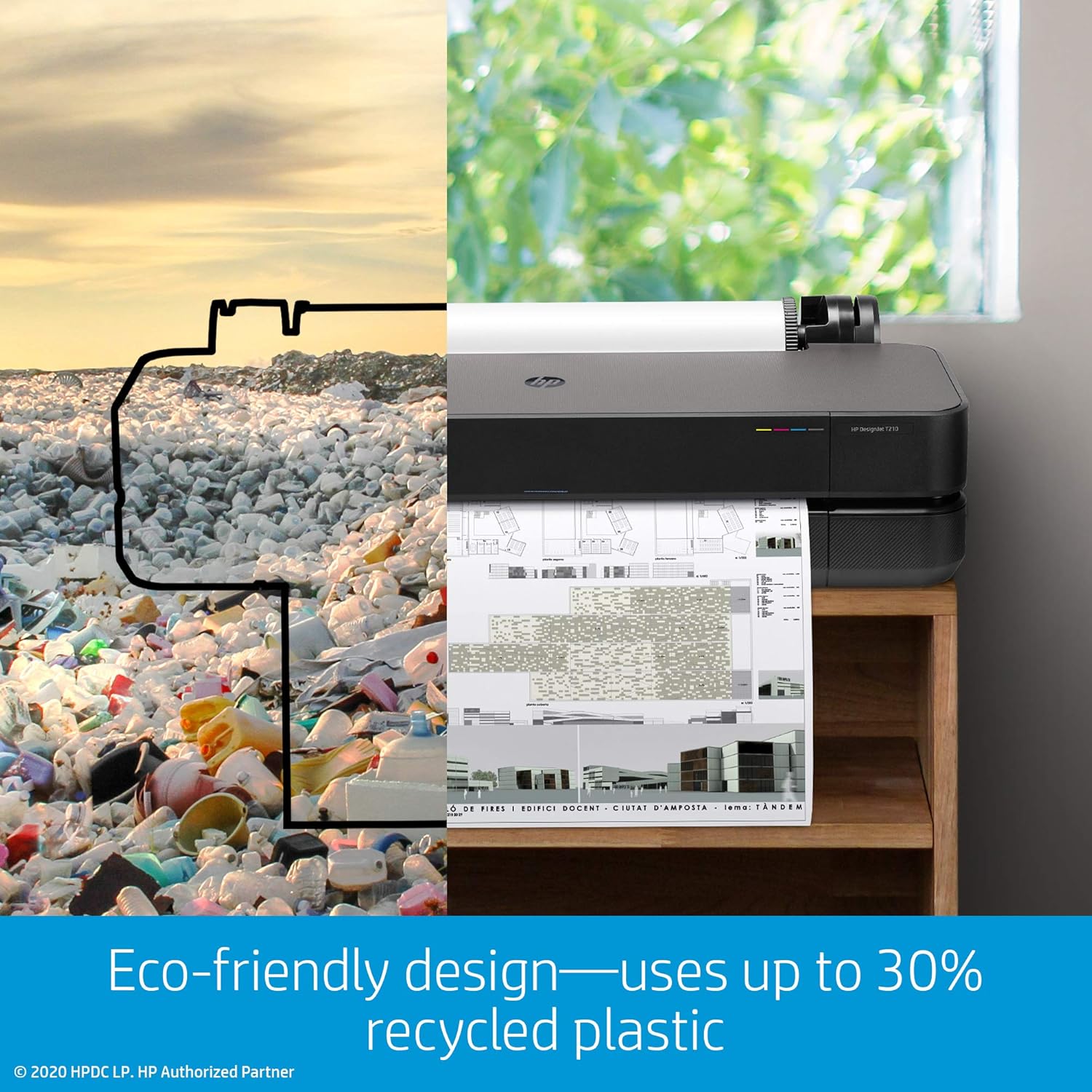 HP DesignJet T210 Large Format Compact Wireless Plotter Printer - 24", with Modern Office Design (8AG32A)