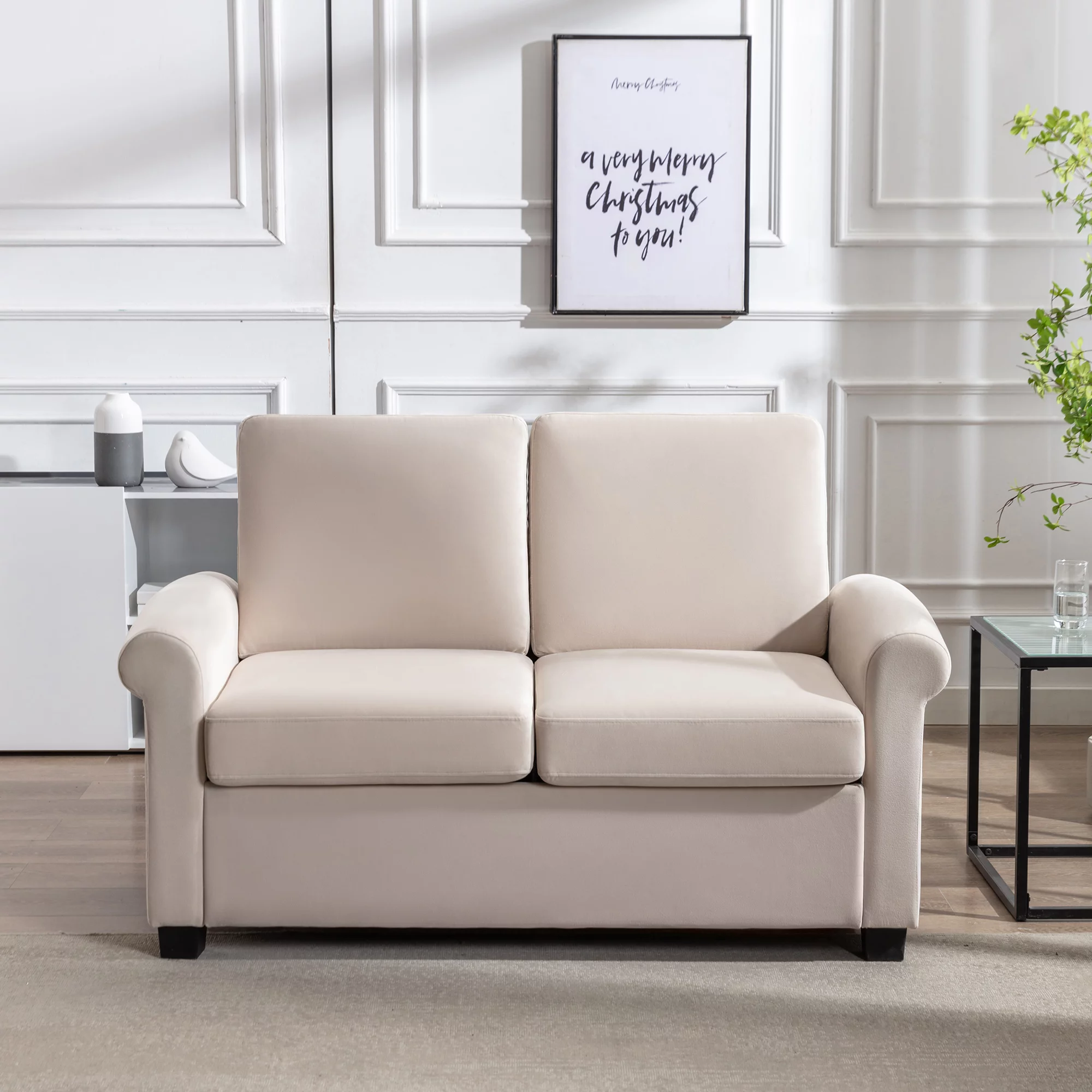 CoSoTower 58.3" Pull Out Sofa Bed,Sleeper Sofa Bed with Premium Twin Size Mattress Pad,2-in-1 Pull Out Couch Bed,Loveseat Sleeper for Living Room,Small Apartment, Beige White
