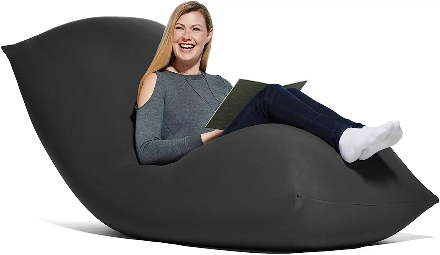 Max 6 Foot Big Giant Large Adult Bean Bag Chair, Huge Jumbo Oversized Massive Beanbag Bed Couch Sofa Sack, Comfy Plush Soft Sensory, Washable Cover, Dark Grey