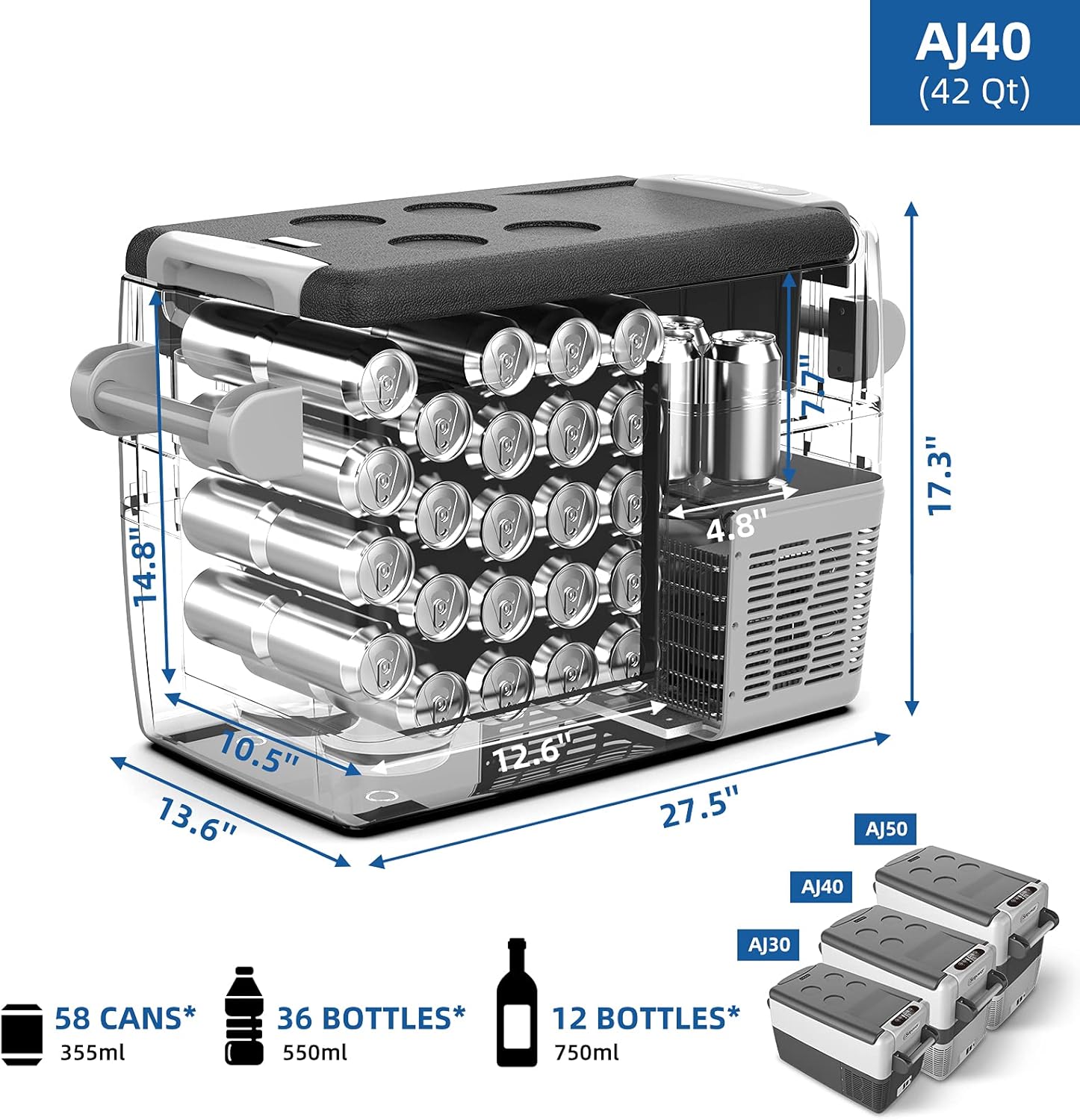 SetPower AJ50 Portable Refrigerator, Car Refrigerator, Portable Fridge Freezer, 12 volt Cooler, Car Fridge, Compact Refrigerator with 3-YEAR Warranty, 12/24V DC and 120-240V AC, Car and Home Use