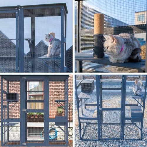 Catio Outdoor Cat Enclosure Large Walk in Cat Cage, Outdoor/Indoor Cat Catio for Multiple Cats with Waterproof Roof, 5 Platforms, 2 Resting Box, Cat Scratching Post