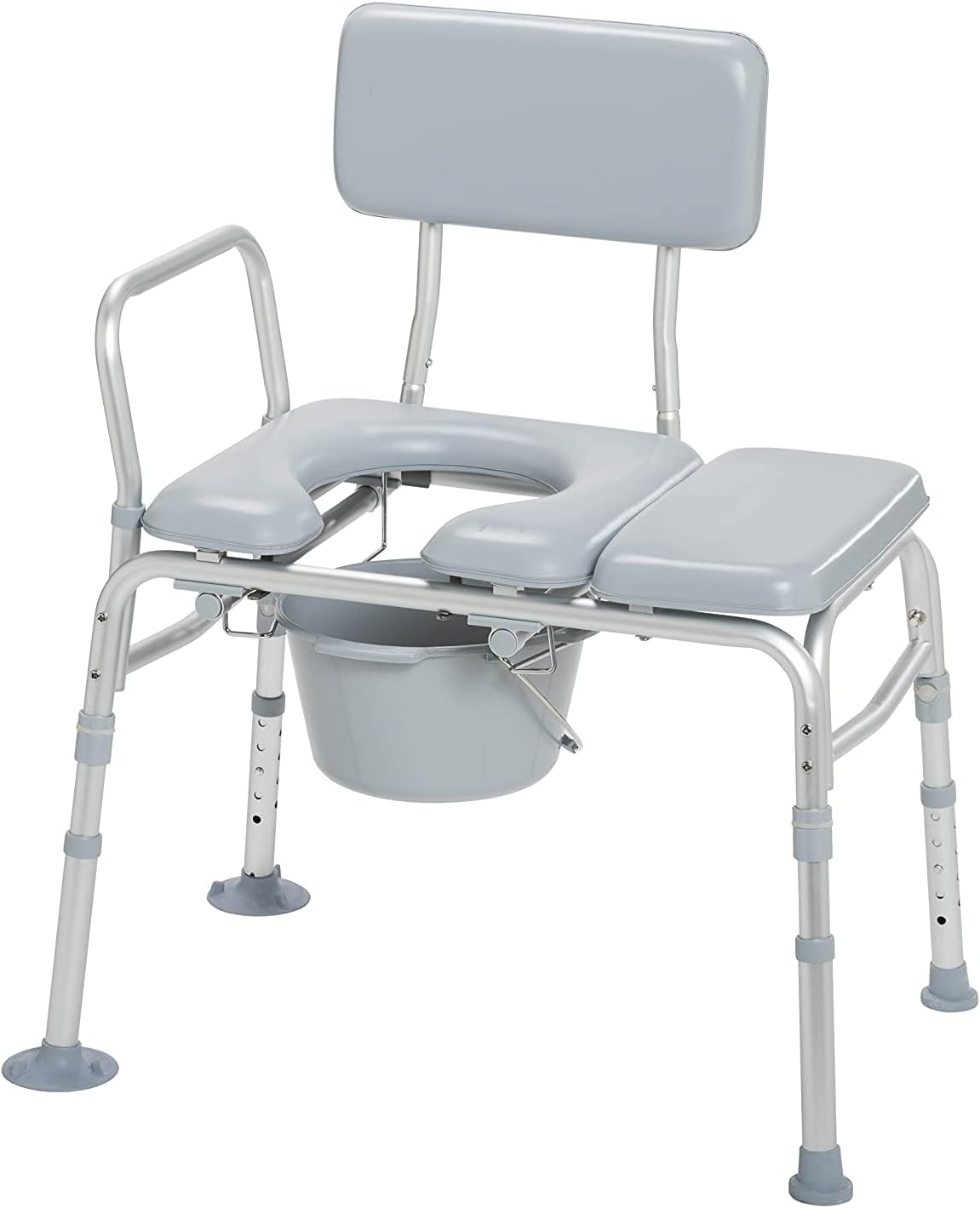 Drive Medical 12005KDC-1 Transfer Bench Commode Chair for Toilet with Padded Seat, Gray