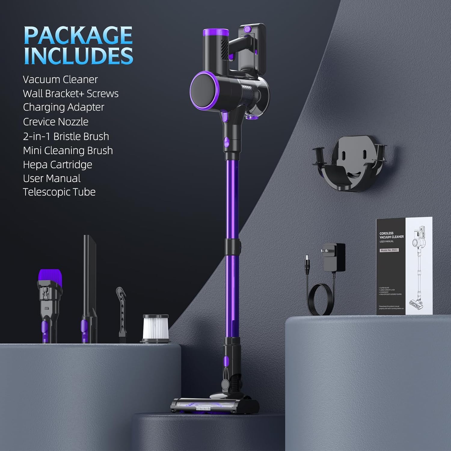 Cordless Vacuum Cleaner, 20KPA Stick Vacuum with LED Display, 2 Modes 6 in 1 Lightweight Cordless Stick Vacuum Cleaner with 40Min Detachable Battery Vacuum Cleaner for Home Hard Floor Car Carpet