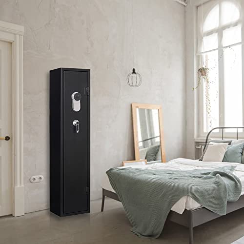 Rifle Safe Cabinet with Digital Keypad Long Gun Safe Locker for Rifle Shotgun Electronic Lock Metal Gun Cabinet with Pistol Bag and Removable Shelf Quick Access Gun Storage Cabinet Silent Mode(Black)
