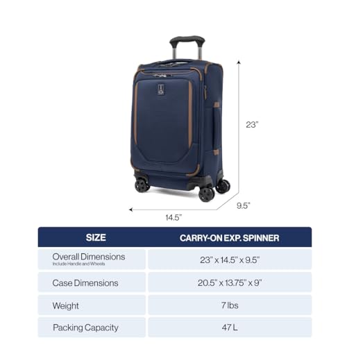 Travelpro Crew Classic Lightweight Softside Expandable Carry on Luggage, 8 Wheel Spinner Suitcase, Men and Women, Compact Carry On 20-Inch, Patriot Blue