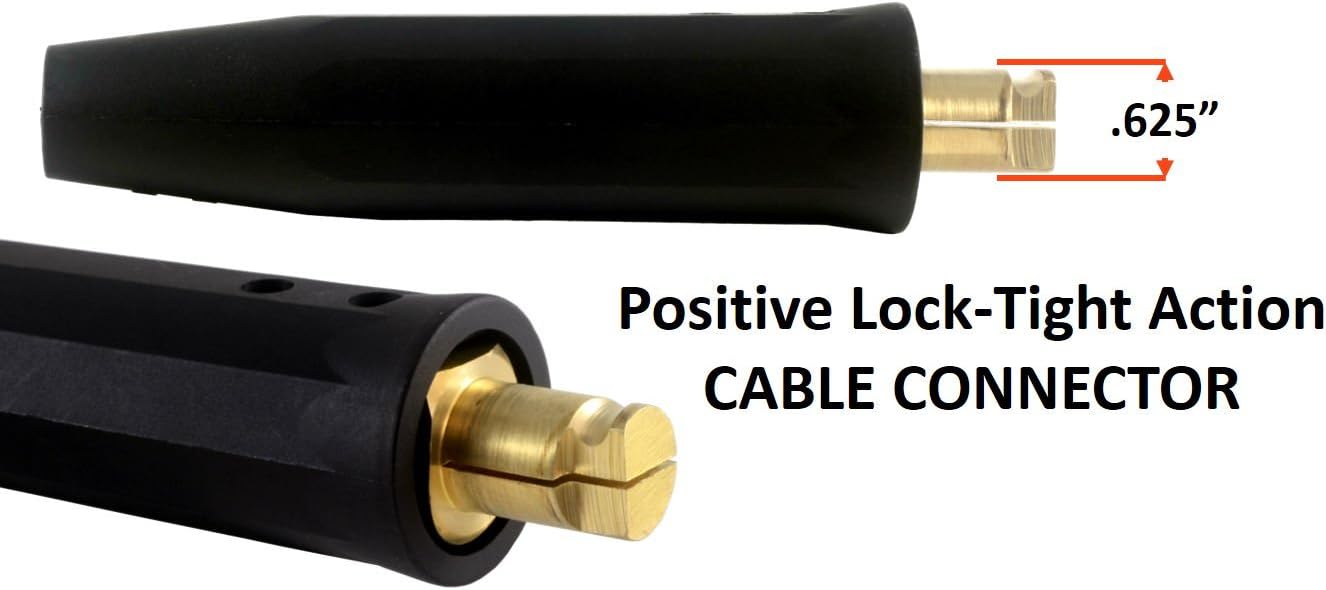 200 Amp Welding Leads Assembly Set - Dinse 10-25 Connector - #2 AWG cable (15 FEET EACH LEAD)