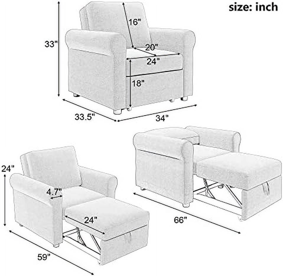 YZboomLife 3-in-1 Sofa Bed Chair  Convertible Sleeper Chair Bed with Adjustable Backrest Into  Sofa  Single Bed  Modern Chair Bed for Living Room Bedroom Teal
