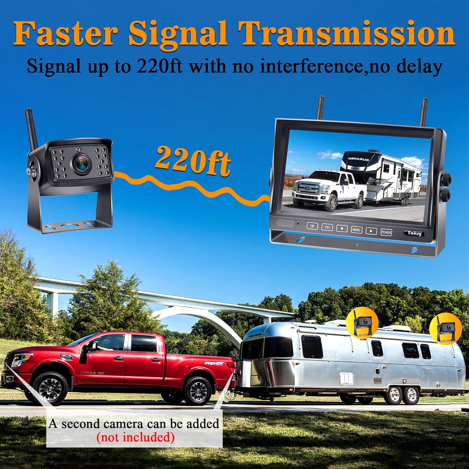 Wireless Backup Camera RV HD 1080P 7 Inch Monitor for Truck Four Channels DVR Recorder Bluetooth Rear View System Night Vision Yakry Y31