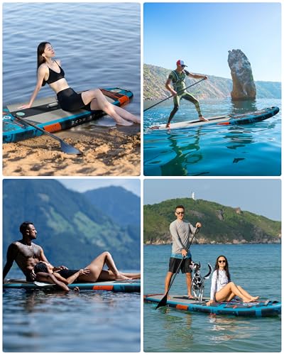 11'6''×34"×6" Extra Wide Inflatable Paddle Board, Stand Up Paddle Board, Sup Board with 3 Removable Fins, 10L Waterproof Bag, 16 D-Rings, Backpack, Hand Pump, Floating Paddle, Safety Leash