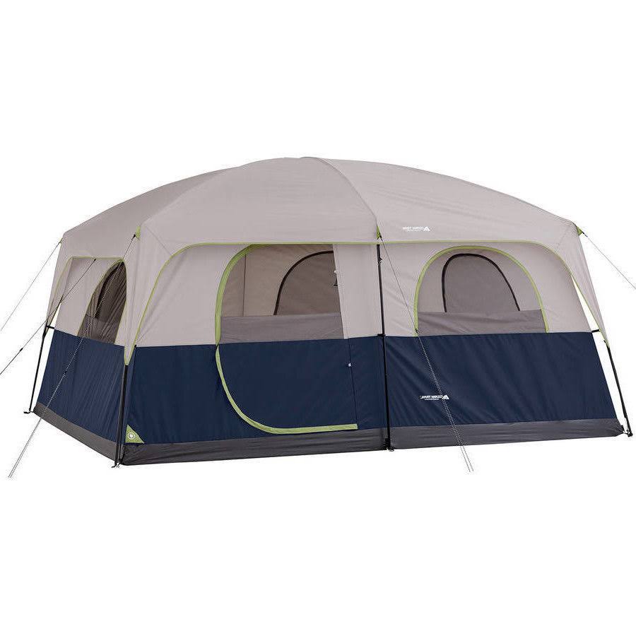 Ozark Trail 10 Person 2 Room Straight Wall Family Cabin Tent, Blue