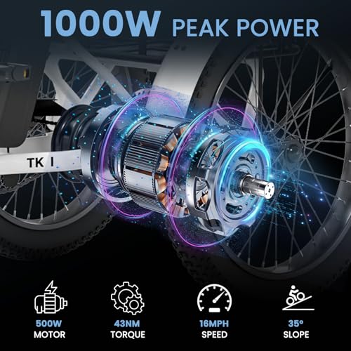 MOONCOOL Electric Tricycle for Adults, 500W/750W 48V 20" Folding Electric Trike Peak Power 1100W, 3 Wheels Electric Bicycle, Aluminum Frame Electric Tricycle with Large Basket and Removable Battery