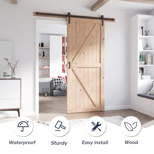 FREDBECK 48in x 80in Sliding Wood Barn Door with 8FT Barn Door Hardware Kit Included K Shape Solid Spruce Panel Sliding Door Double Surfaces Need to Assembly