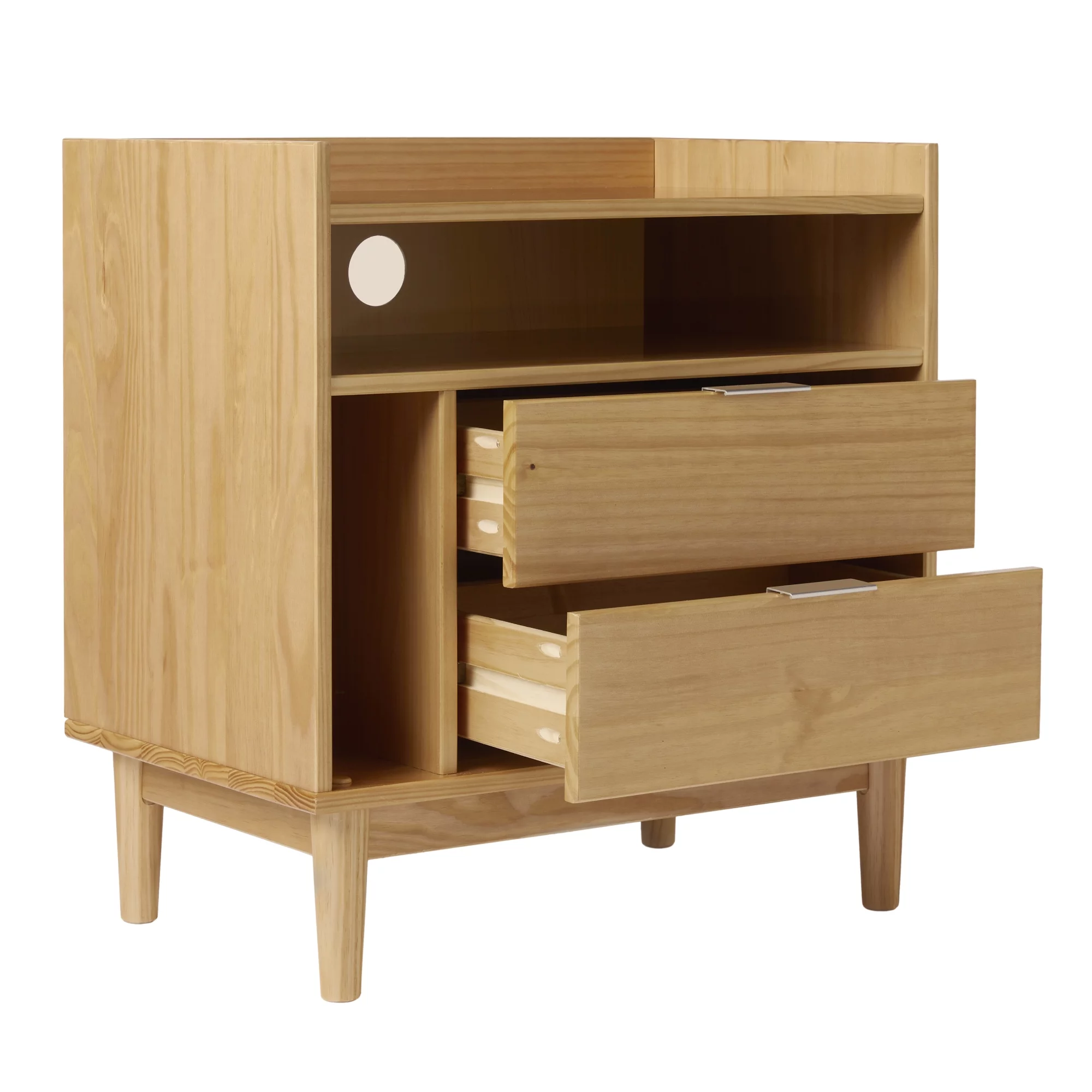 Walker Edison Mid-Century Modern 2-Drawer Wood Nightstand, Natural Pine