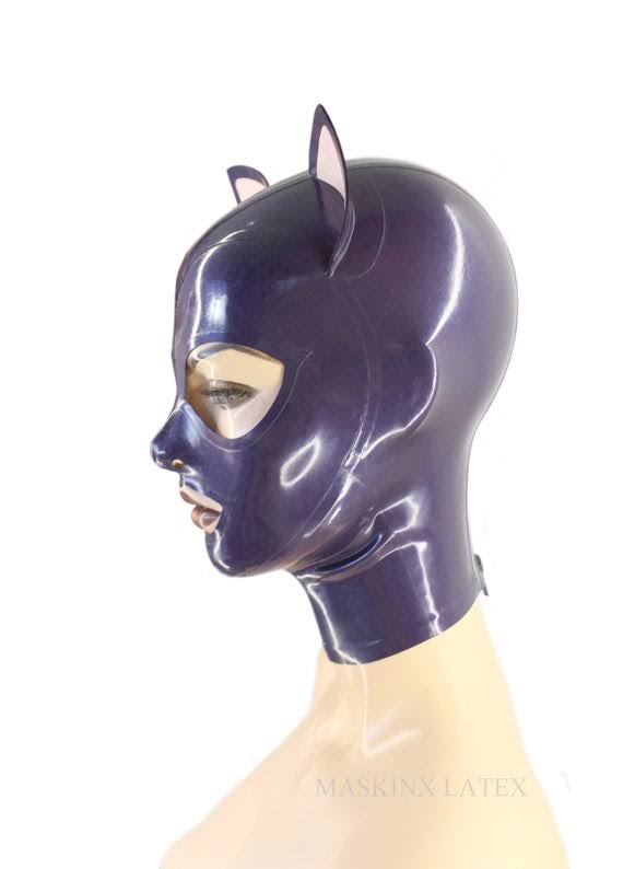 Latex Rubber Cat Hood with Attached Ears