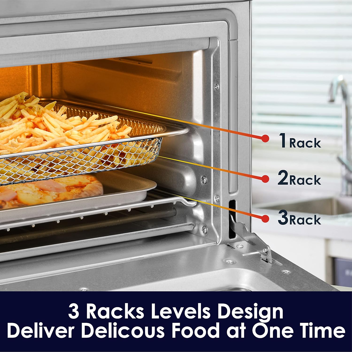 Countertop Convection Toaster Oven, AUMATE Kitchencore 7-in-1 Air Fryer Toaster Oven, Knob Control Pizza Oven with Timer/Auto-Off, 4 Accessories and Recipe Included, 19 QT, 1550W, Stainless Steel