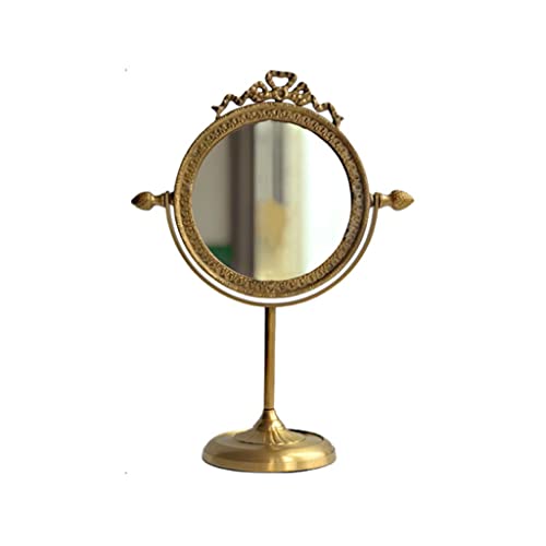 MADALIANO European Style Retro Brass Handle Mirrors Desktop Dressing Mirrors Desktop Makeup Mirrors Gift, 32*24cm, mdlian-636
