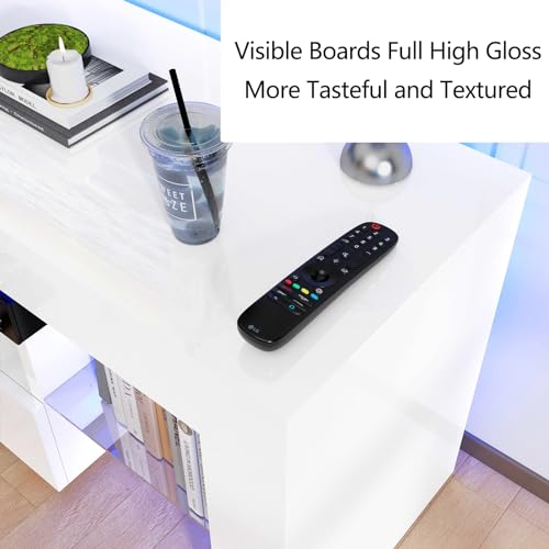 70in TV Stand for 75/80 inch TV,Modern LED TV Stand for Living Room,Black TV Stand,High Gloss TV Entertainment Center with Storage Drawer,APP RGB Light,TV Console(71in White)