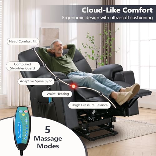 ANJ Large Power Lift Recliner Chair with Massage and Heat for Elderly Big People, Electric Wide Recliners, Heavy Duty and Safety Motion Fabric Reclining Mechanism with USB Ports, Side Pocket, Camel