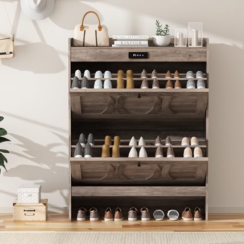 Intelligent 2 Flip Drawers Shoe Storage Cabinet, Rustic White