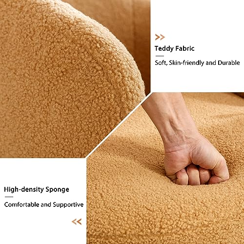 KIVENJAJA Swivel Barrel Chair, Teddy Sherpa Upholstered Round Accent Arm Chairs, Boucle 360 Degree Small Single Sofa Armchair for Nursery Living Room Bedroom (Teddy, Coffee Brown)