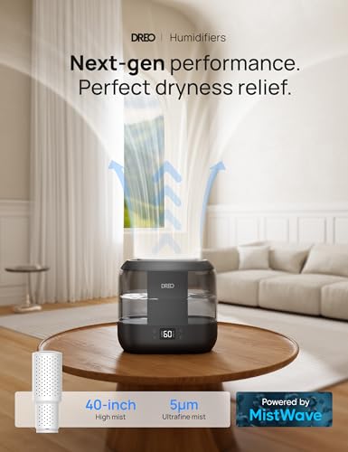 Dreo Smart Humidifiers for Bedroom, Top Fill 4L Cool Mist Humidifier with Nightlight, 32H Runtime, Touch/APP/Voice Control, Quiet Ultrasonic Humidifiers for Large Room, Home, Baby, Plants, Office