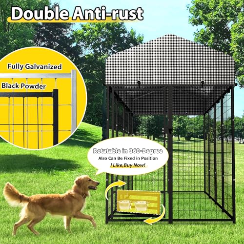 Large Outside Dog Kennel,Outdoor Dog Run Enclosure 8'x4'x6' Dog Pen House with Roof Cover Heavy Duty Welded Wire Steel Dog Playpen Animal Fence Without Feeding Door