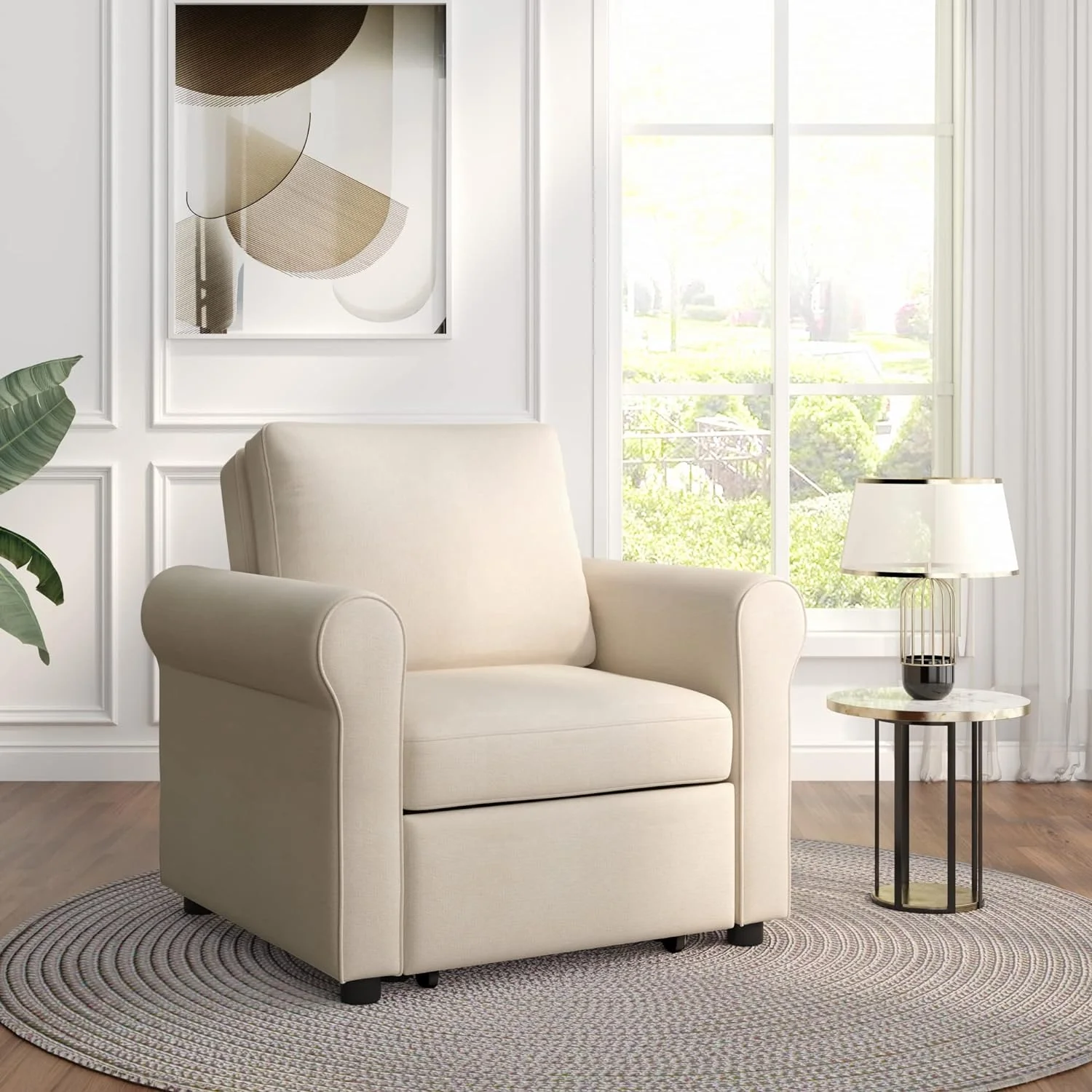 Sofa Bed Chair, Convertible Sleeper Chair Bed With Adjustable Backrest Into A Sofa, Single Bed, Modern Chair Bed For Living Room Bedroom, Beige