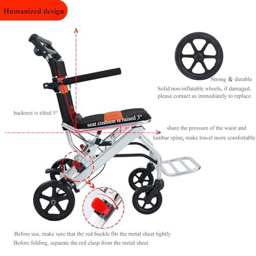 Portable Folding Wheelchair, Travel Wheelchair with handbrake, Ultra-Light Wheelchair for The Elderly and Children (with Bag) …