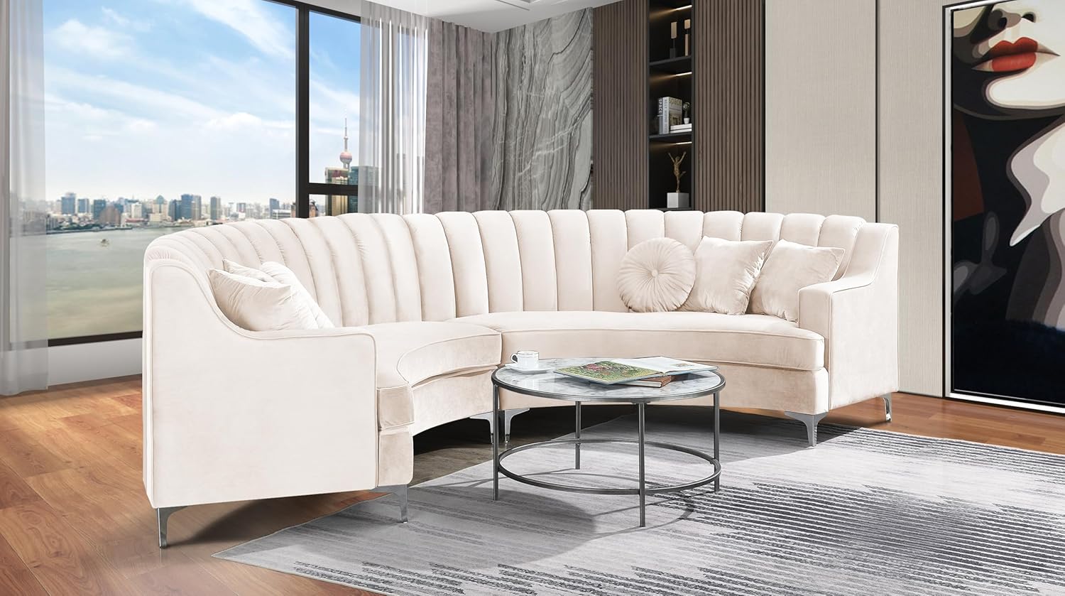 Cream Sectional Velvet Curved Combine Sofa for living Room