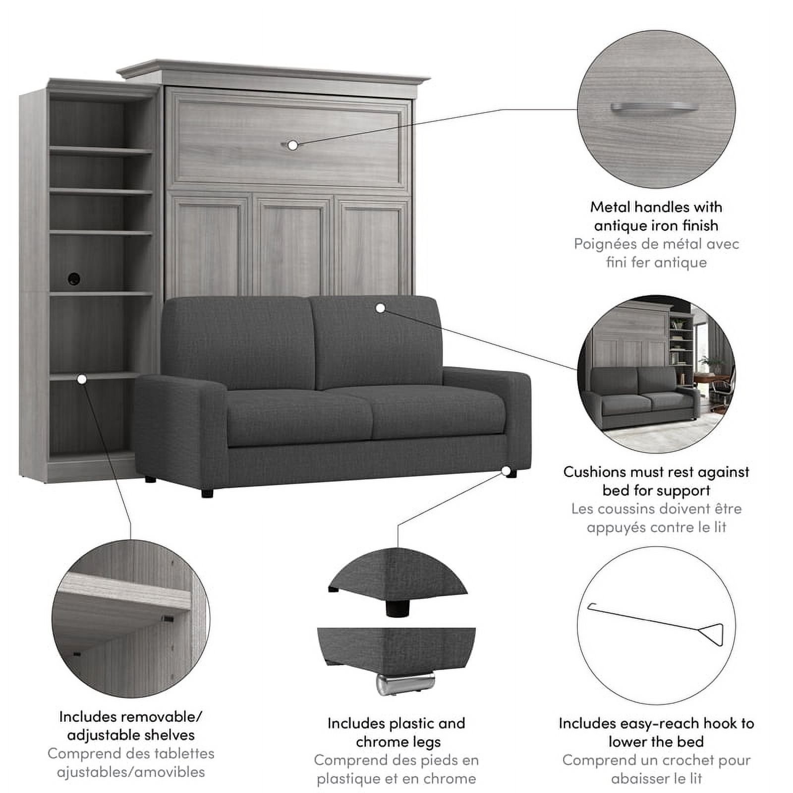 Bestar Versatile Engineered Wood Queen Murphy Bed with Sofa & Organizer in Gray