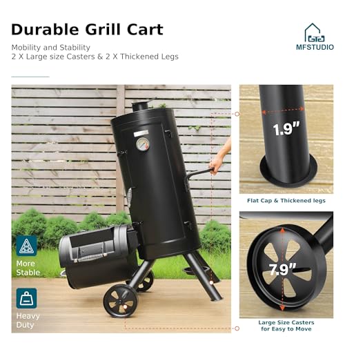 MFSTUDIO Heavy Duty Smoker, X-Large Charcoal Grill with Offset Smoker, 942 sq.in. Cooking Area, For Outdoor Camping Family & Friends Gathering, Black