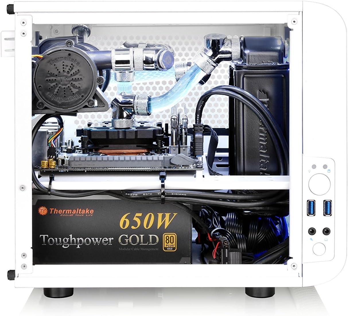 Thermaltake Core V1 Snow Edition SPCC Mini ITX Cube Computer Chassis CA-1B8-00S6WN-01, White