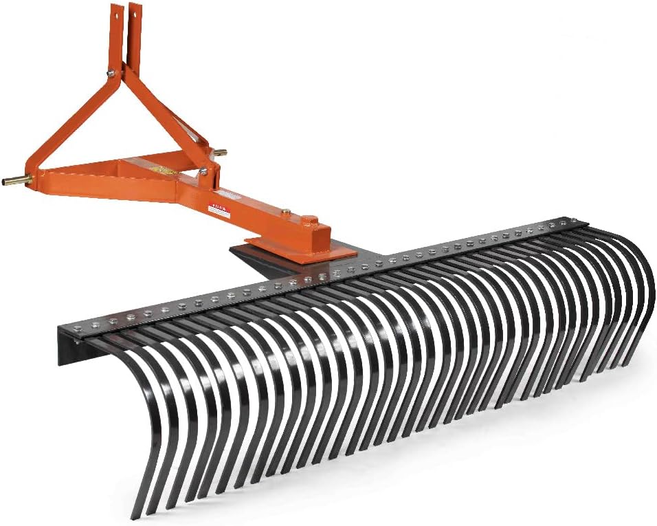 Titan Attachments 4 FT Landscape Rake for Compact Tractors, Tow-Behind Garden to