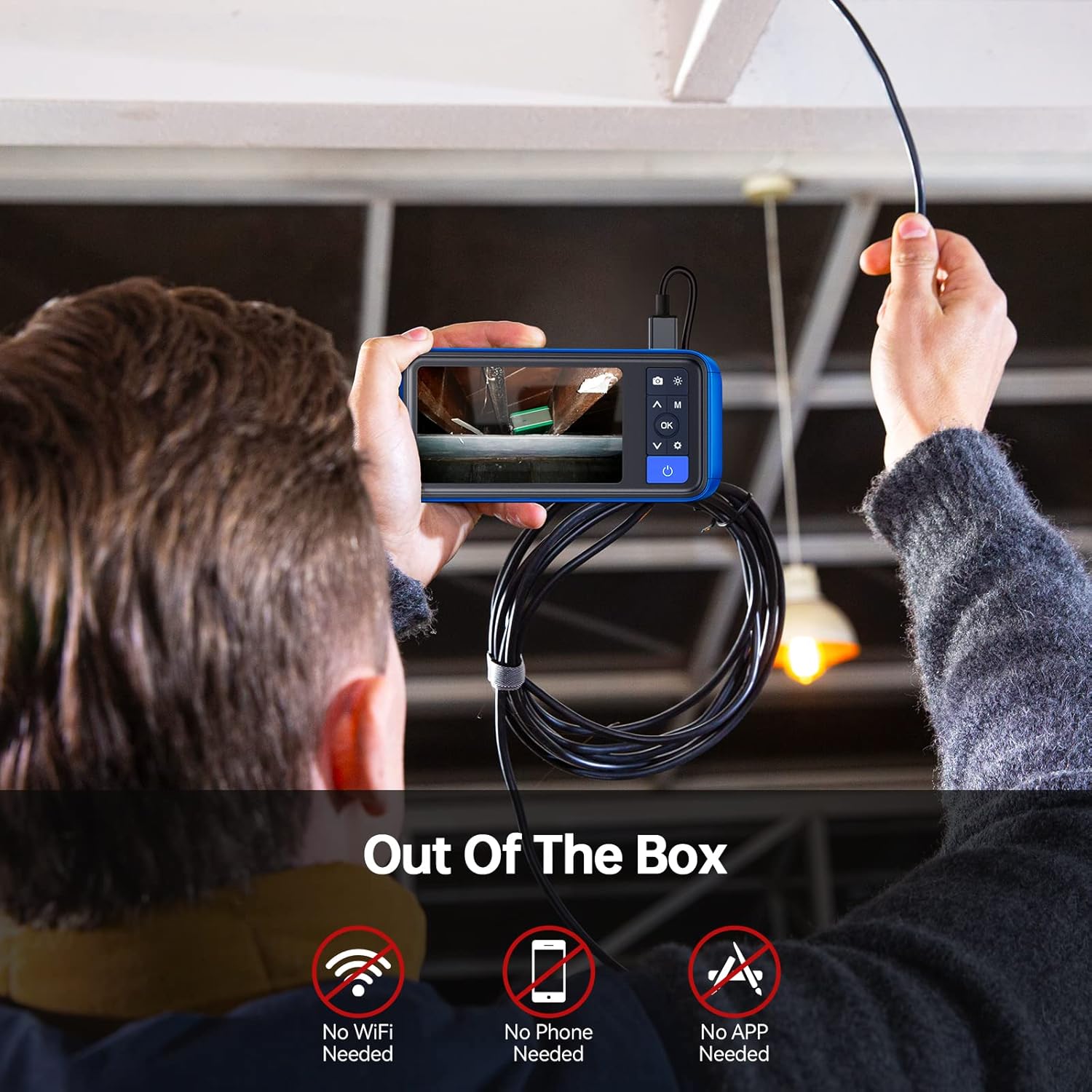 5.5mm Endoscope Borescope, Teslong Snake Inspection Camera with 4.5inch Screen, Automotive Scope Camera with Flexible Cable & Light, Home Waterproof Fiber Optic Bore Camera for Sewer Duct(16.5ft)