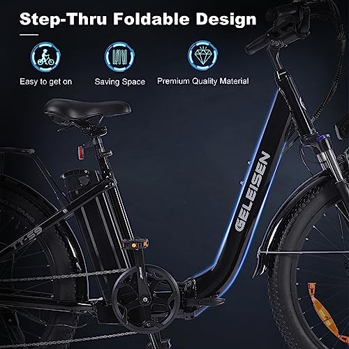 Electric Bike for Adults, 1200W Peak 30MPH Electric City Cruiser Bicycle, 26" x 3.0 Fat Tire Step-Thru Ebike with 48V 16AH/14.5AH Removable Battery, 7-Speed Folding Electric Commuter Bike