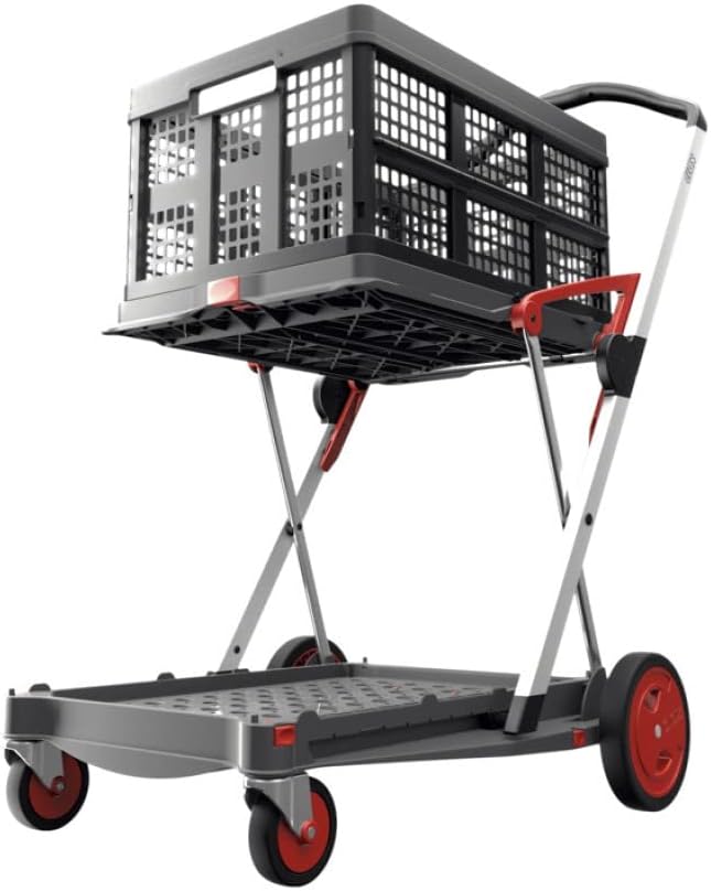 CLAX, Multi use Functional Collapsible carts, Mobile Folding Trolley, Shopping cart with Storage Crate (Pink)