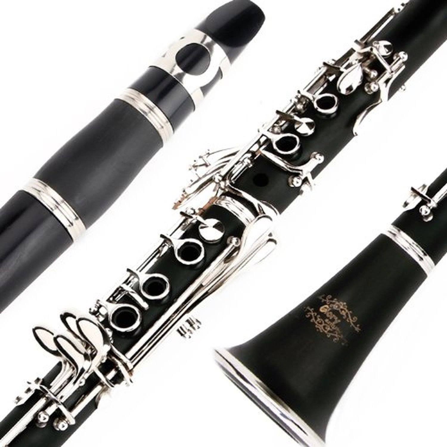 Glory B Flat Clarinet with Second Barrel, 11reeds,8 Pads cushions,case,carekit and More Black/Silver Keys