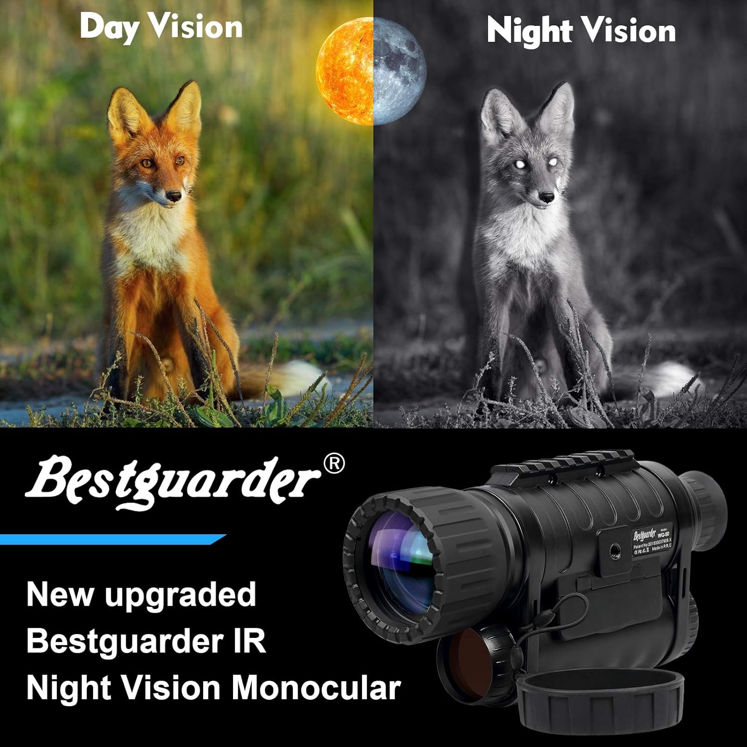 Night Vision Monocular, HD Digital Infrared Camera Scope 6x50mm with 1.5 inch TFT LCD High Power Hunting Gear Takes 5mp Photo 720 Video up to 350m/1150ft Detection Distance