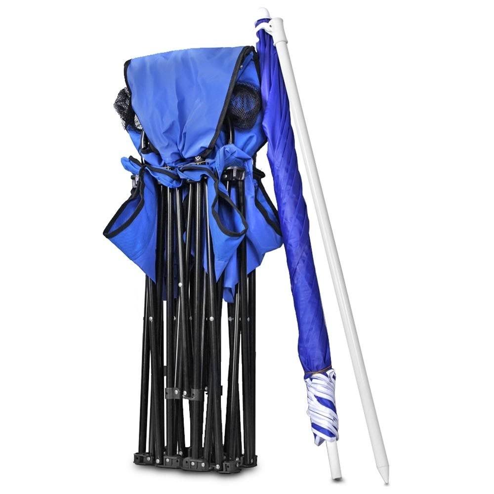 GoTEAM Portable Double Folding Chair w/Removable Umbrella, Cooler Bag and Carry Case (Blue)