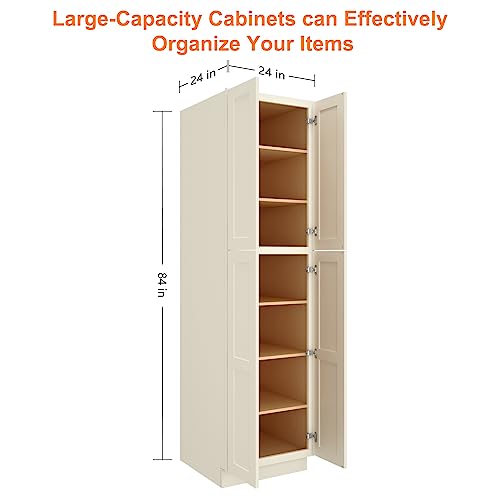 96" Kitchen Pantry Storage Cabinet - Modern Tall Storage Cabinet,2 Doors & 5 Adjustable Shelves, Freestanding Utility Cupboard for Kitchen, Living Room, Dining Room