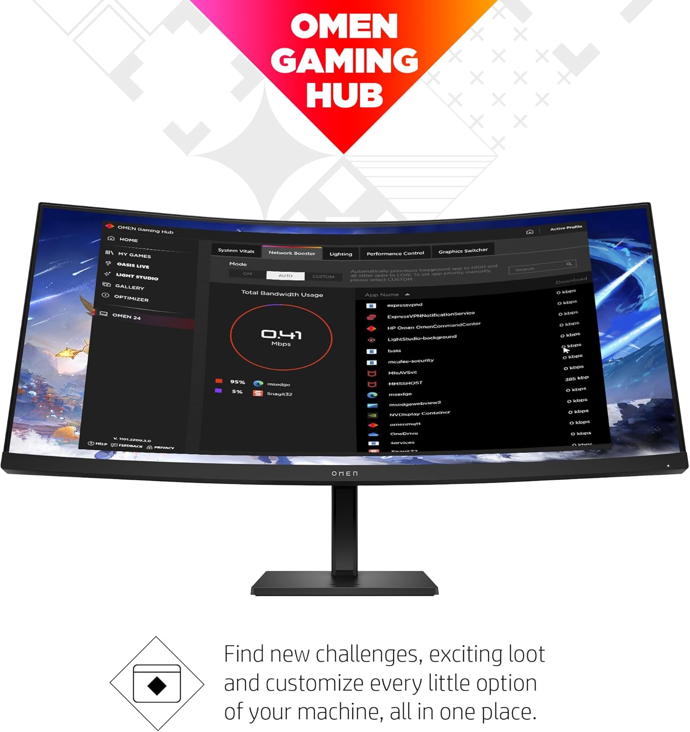 HP OMEN 34c QHD 165Hz Curved Gaming Monitor, WQHD Display (3440 x 1440), VA Panel, 99% sRGB, 90% DCI-P3, 21:9, AMD FreeSync Premium Technology, 34c (2023),Black