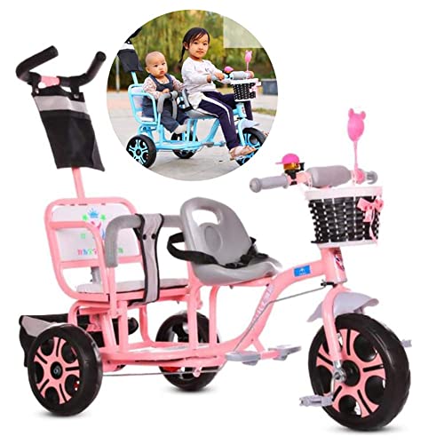NUBAO Double Lightweight Child 3 Wheel Bike Children 4 in 1 Trike Twin Seat with Basket, Detachable Push Handle, Safety Harness, Storage, Footrest, Brake Suit for 12 Months - 6 Years