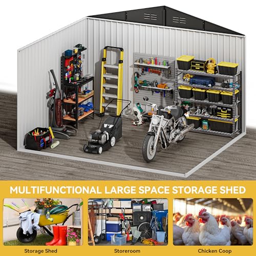 DWVO 10x8 FT Outdoor Storage Shed - Spacious Garden Tool Shed with Lockable Door - Durable Metal Yard Shed for Garden, Patio, and Backyard (Dark Gray)