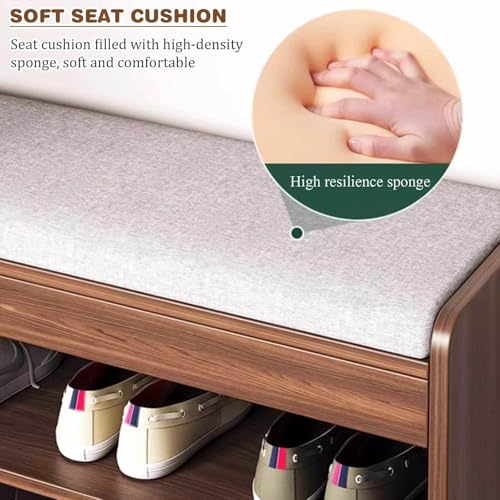 Shoe Bench with Storage Shelf - 2-Tier Footwear Rack Shoe Cabinet with Cushion Padded Seat - Shoe Storage Organizer for Entryway, Hallway,Bedroom,White-31.5" Lx9.5 Wx16.9 H