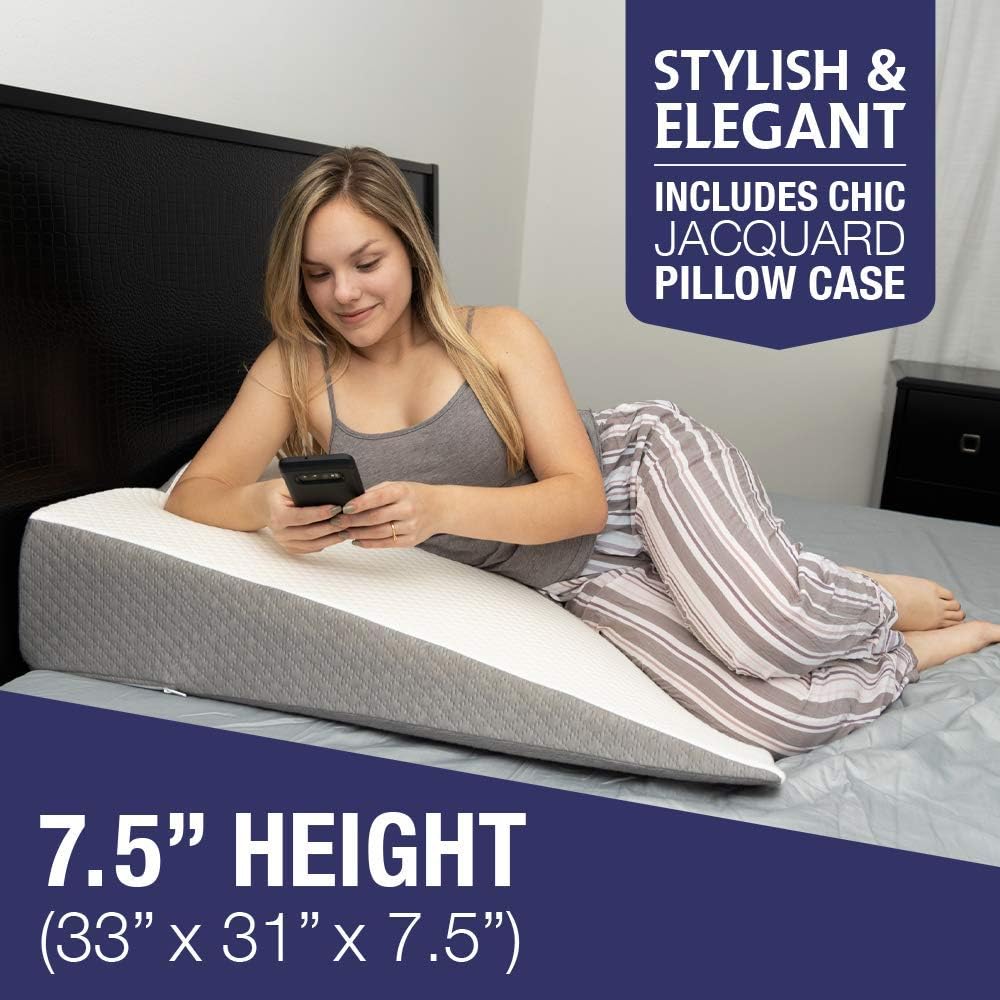 Kӧlbs Bed Wedge Pillow with Memory Foam Top | Stylish Chic Jacquard Cover | Wedge Pillow for Sleeping and Acid Reflux, Heartburn, and GERD Pillow &ndash; Snoring Pillow