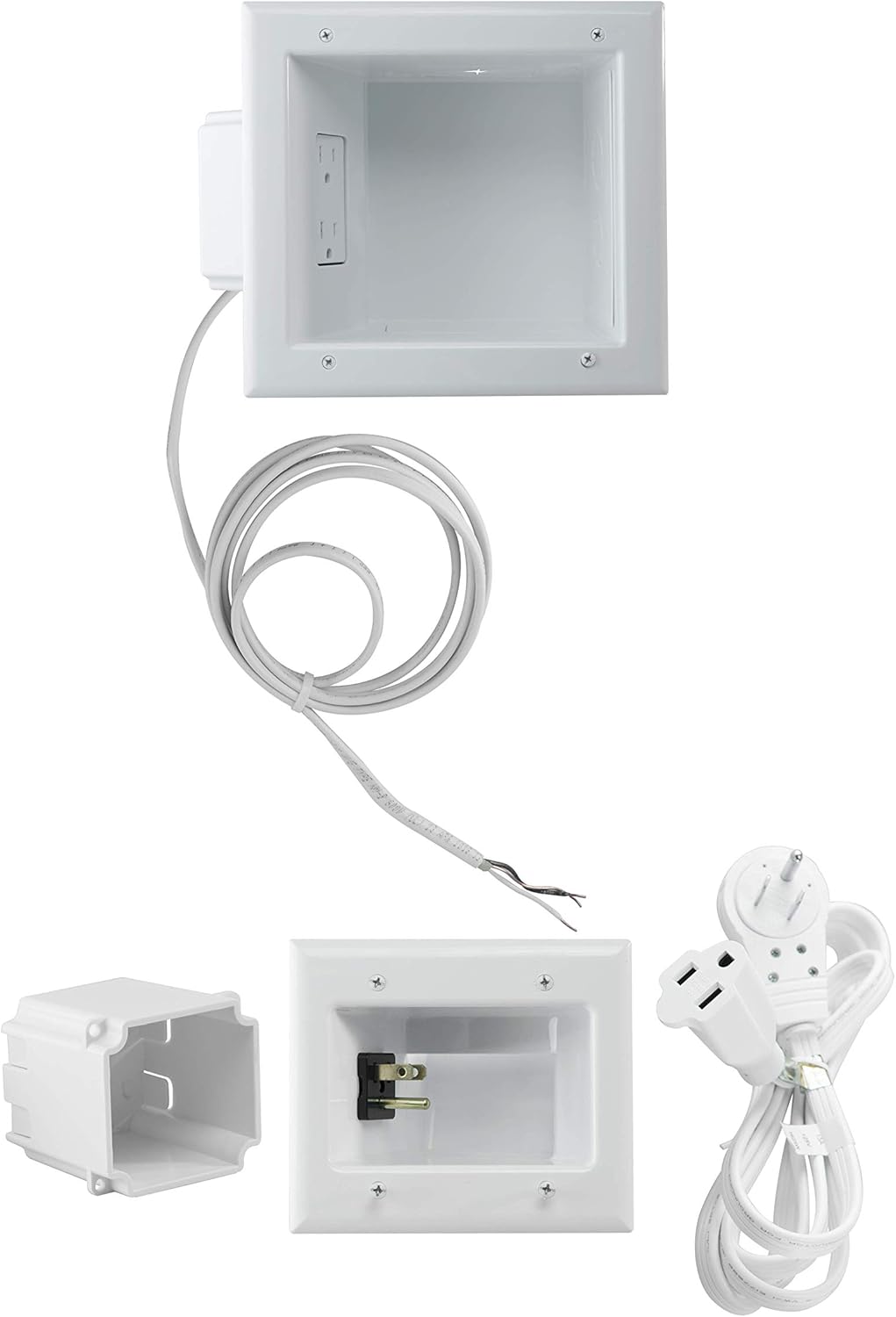 DATA COMM Electronics 50-3323-WH-KIT Flat Screen TV Cable Organizer Kit with Power Solution - TV Cable Concealer - Hides TV Cables in Home Theater - White
