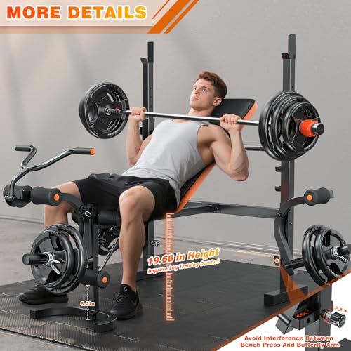 XDDIAS Weight Bench, 770LBS Bench Press Set with Leg Extension, 6 in 1 Olympic Weight Bench for Home Gym, Adjustable Workout Bench with Rack & Preacher Pad, Flat Incline Bench for Weight Lifting